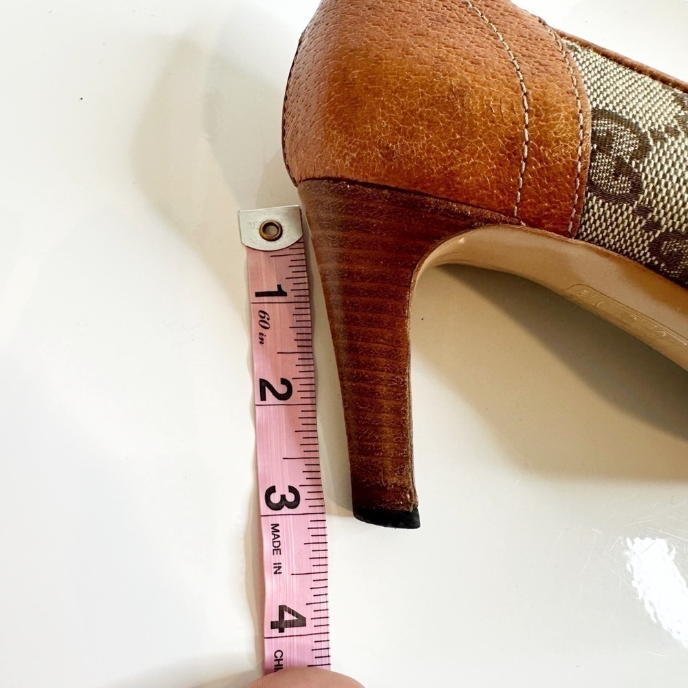 GUCCI GG Monogram Canvas Buckle Pumps Leather Trim Brown Grey Women's 38 US 7.5 - Picture 10 of 10